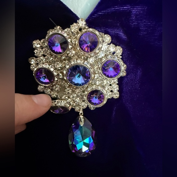 Eugene Alexander deep purple velvet strapless jeweled gown - Picture 5 of 11